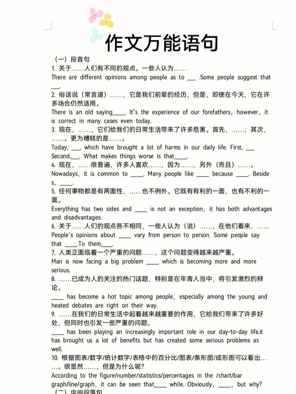 英语作文万能模板句子_英语作文模板万能句型简单