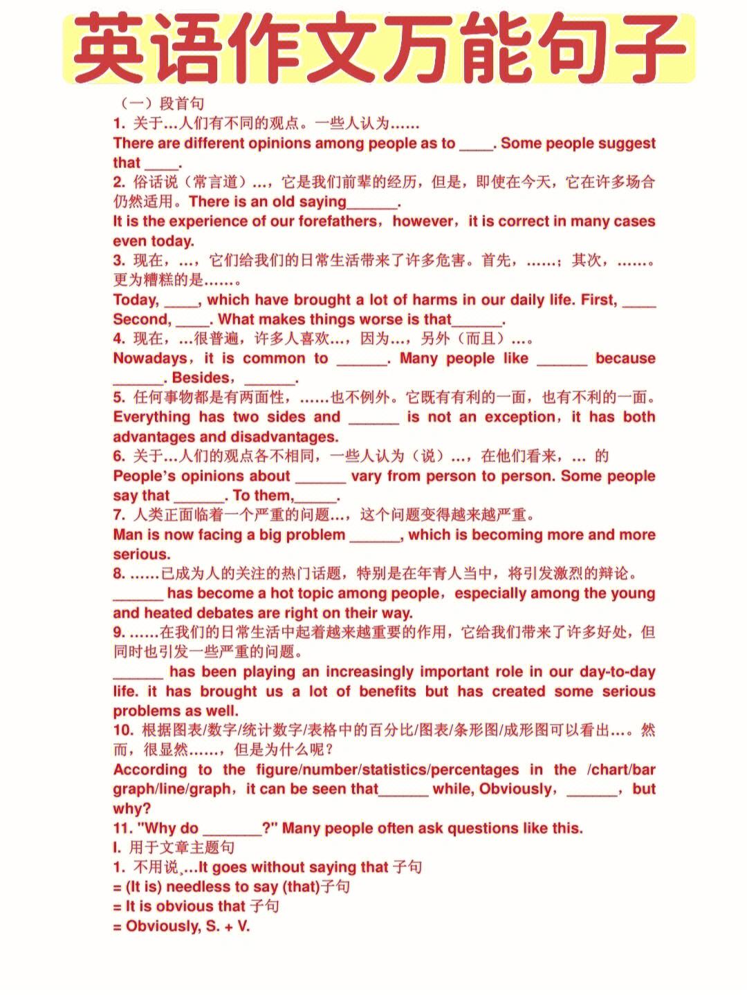 英语作文模板万能句型结尾(英语作文万能句子结尾句)