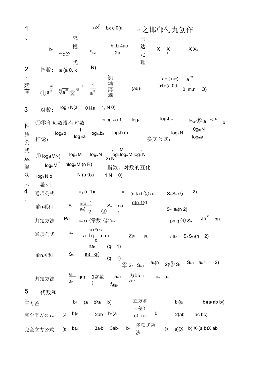 高中数学公式大全(最新整理)_高中数学公式大全最新整理版