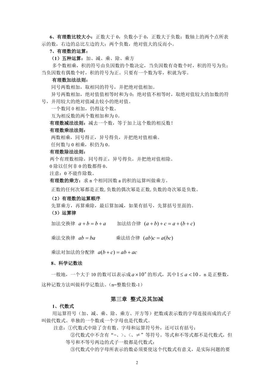 初中数学知识点总结七年级上册人教版(初中数学知识点总结七年级上册)