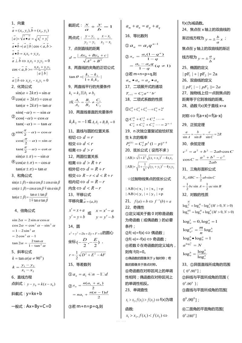 高中数学知识点总结及公式大全理(高中数学知识点总结及公式大全理解视频)