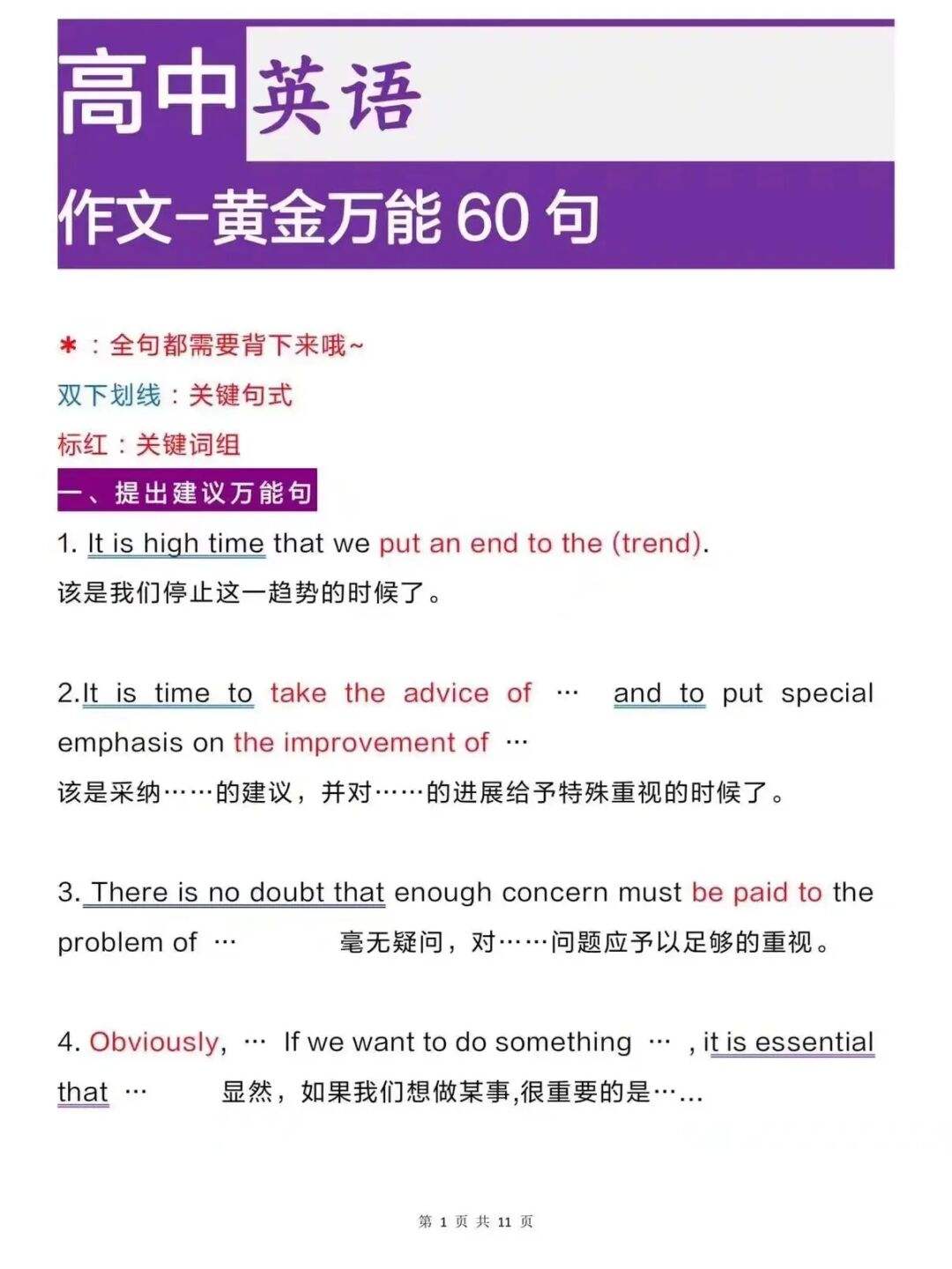 大学英语作文经典高分句型_大学英语作文经典高分句型及翻译