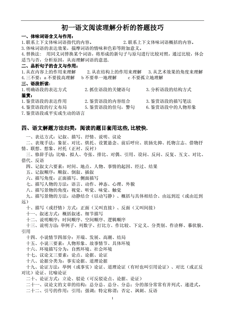 初中语文阅读理解题答题技巧(初中语文阅读理解题答题技巧与方法)