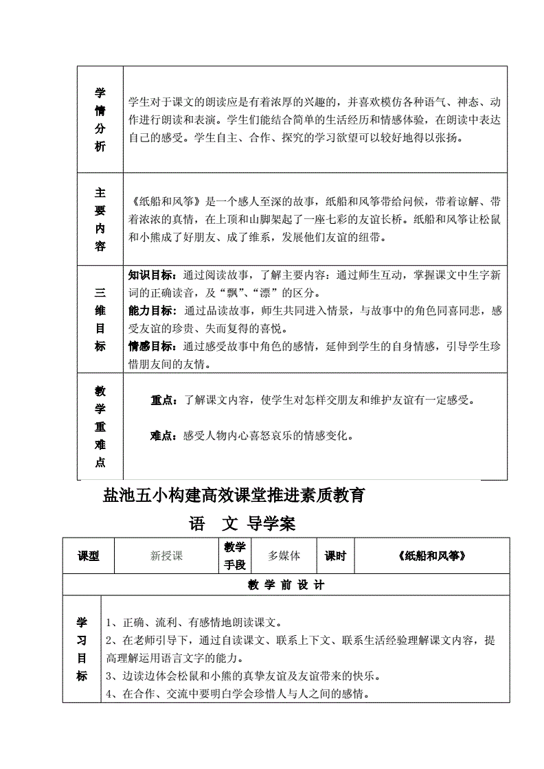 小学语文导学案模板表格_小学语文导学案模板