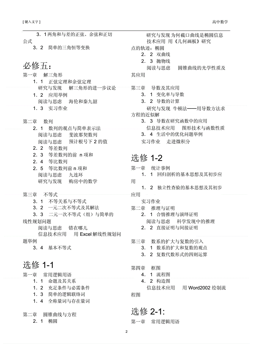 高中数学选修目录abcd类(高中数学选修1目录)