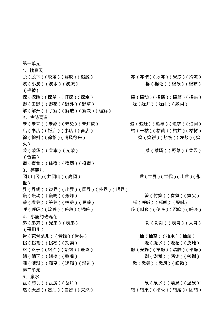 小学二年级下册语文课本课后生字(小学语文二年级下册课后生字)