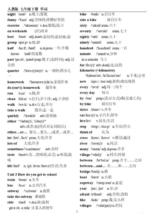 初一英语下册课本单词译林版_初一英语下册课本单词