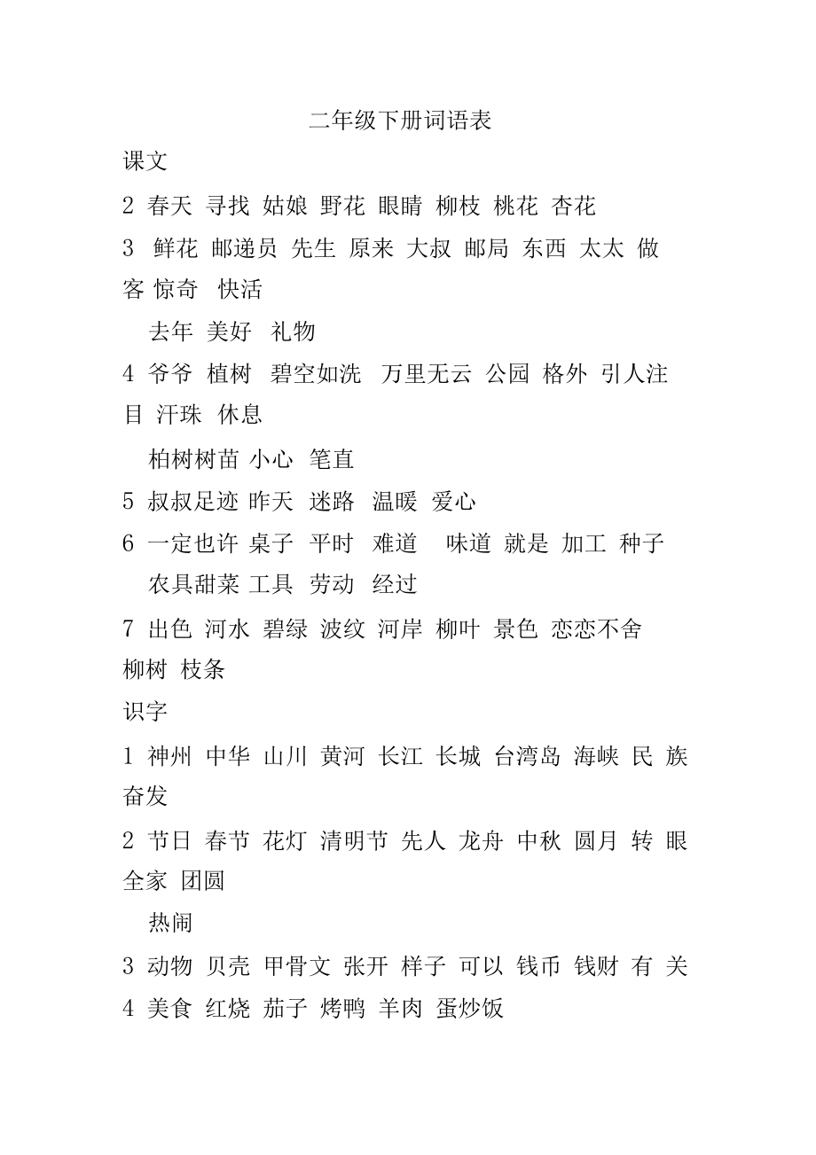 二年级下册词语表全部,拼音怎么写的_二年级下册词语表全部