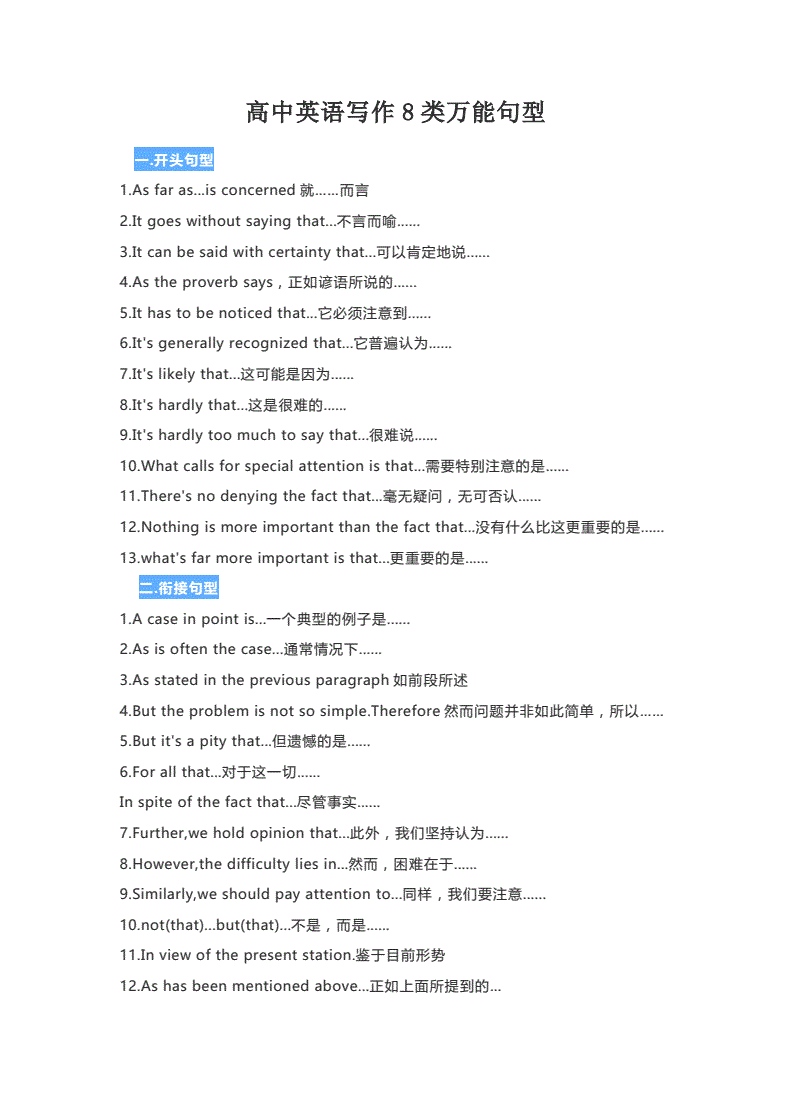 英语作文高中万能句子_英语作文高中万能句子摘抄