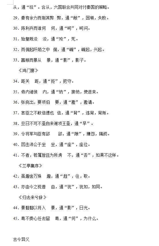 高中语文文言文重点字词(高中语文文言文重点字词有哪些)