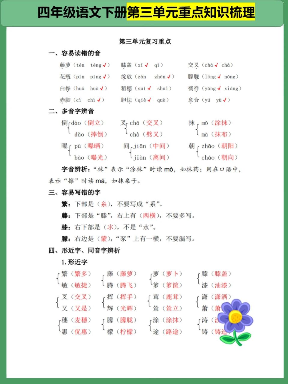 小学四年级语文知识点归纳总结_小学四年级语文知识点归纳总结图片