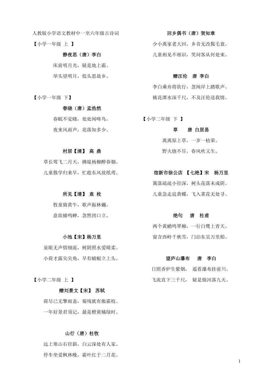 小学全部古诗词人教版是112首还是155首_小学全部古诗